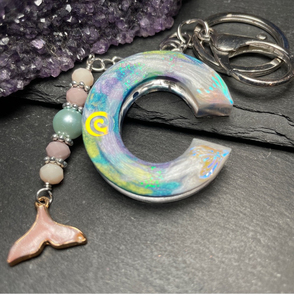 Letter C Mermaid Keychain with Tail Charm Ocean Inspired Artisan - Picture 9 of 16